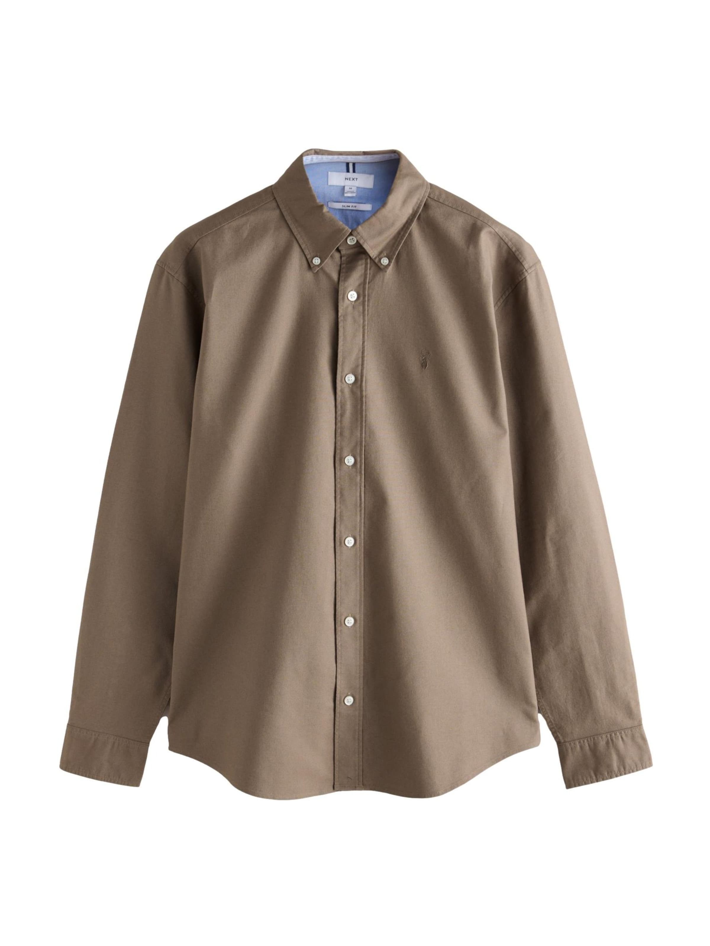 Next Slim fit Button Up Shirt in Beige: front