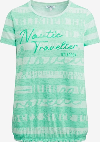 Soccx Gestreiftes Ausbrenner-Shirt mit Print und Elastiksaum in Grün: Vorderseite