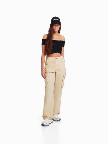 Bershka Wide Leg Hose in Beige