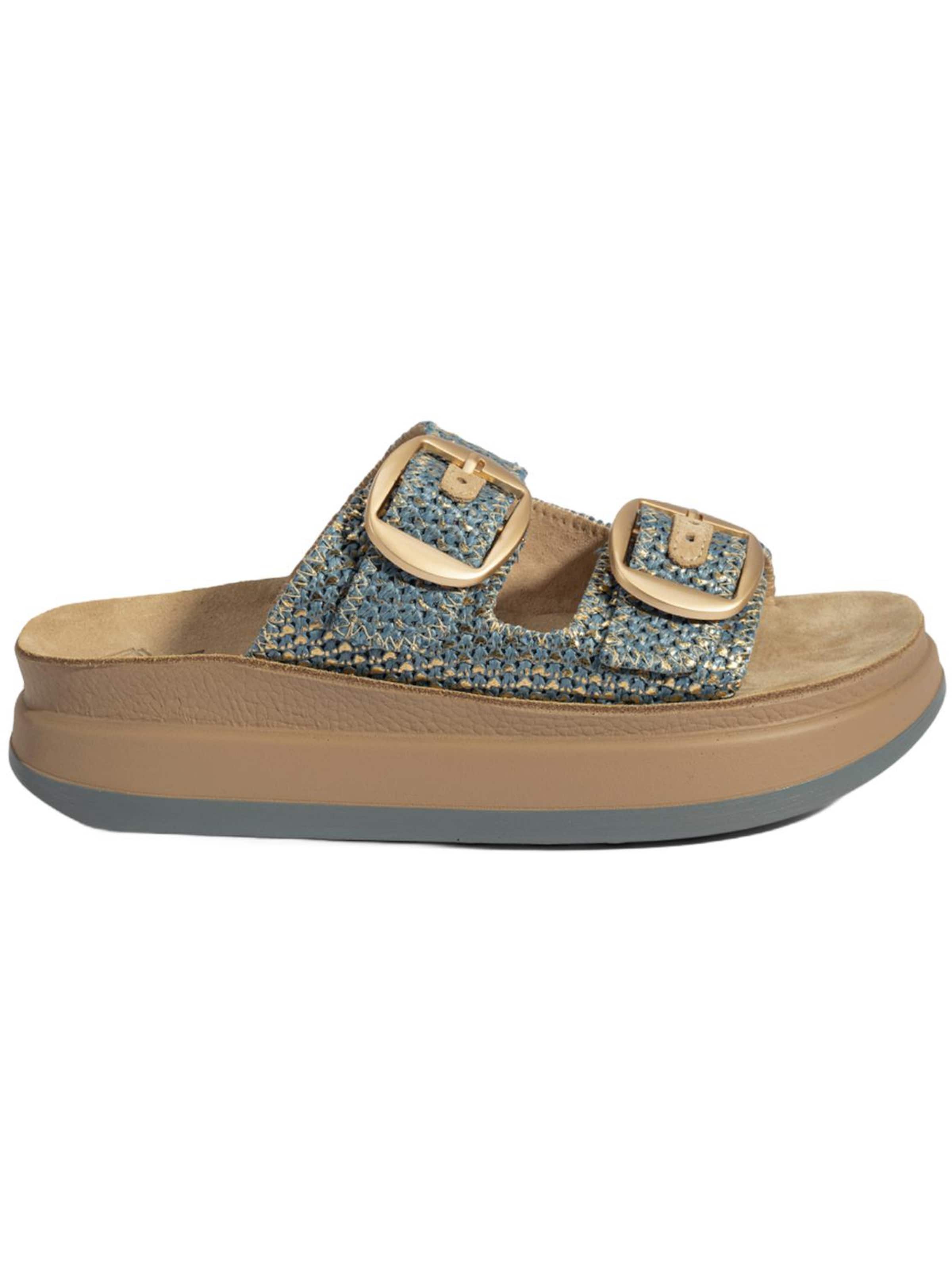 Desa - Zapatillas de casa 'DESA Damen-Keilsandalen mit Raffia-Detail' en azul