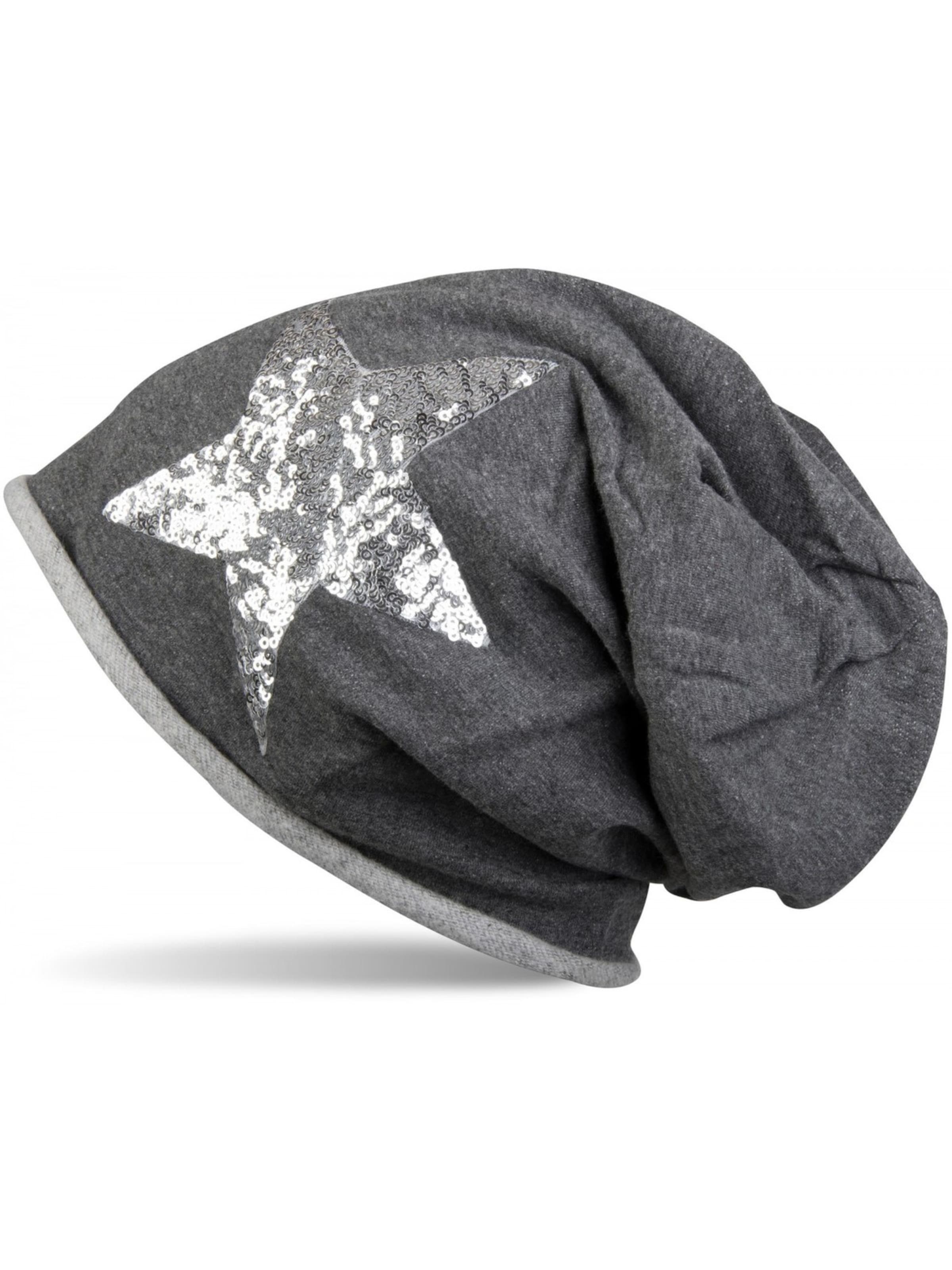 styleBREAKER Mütze 'Beanie mit Pailletten Stern & Rollrand'‌‌‌‌‌ in Grau: Vorderseite