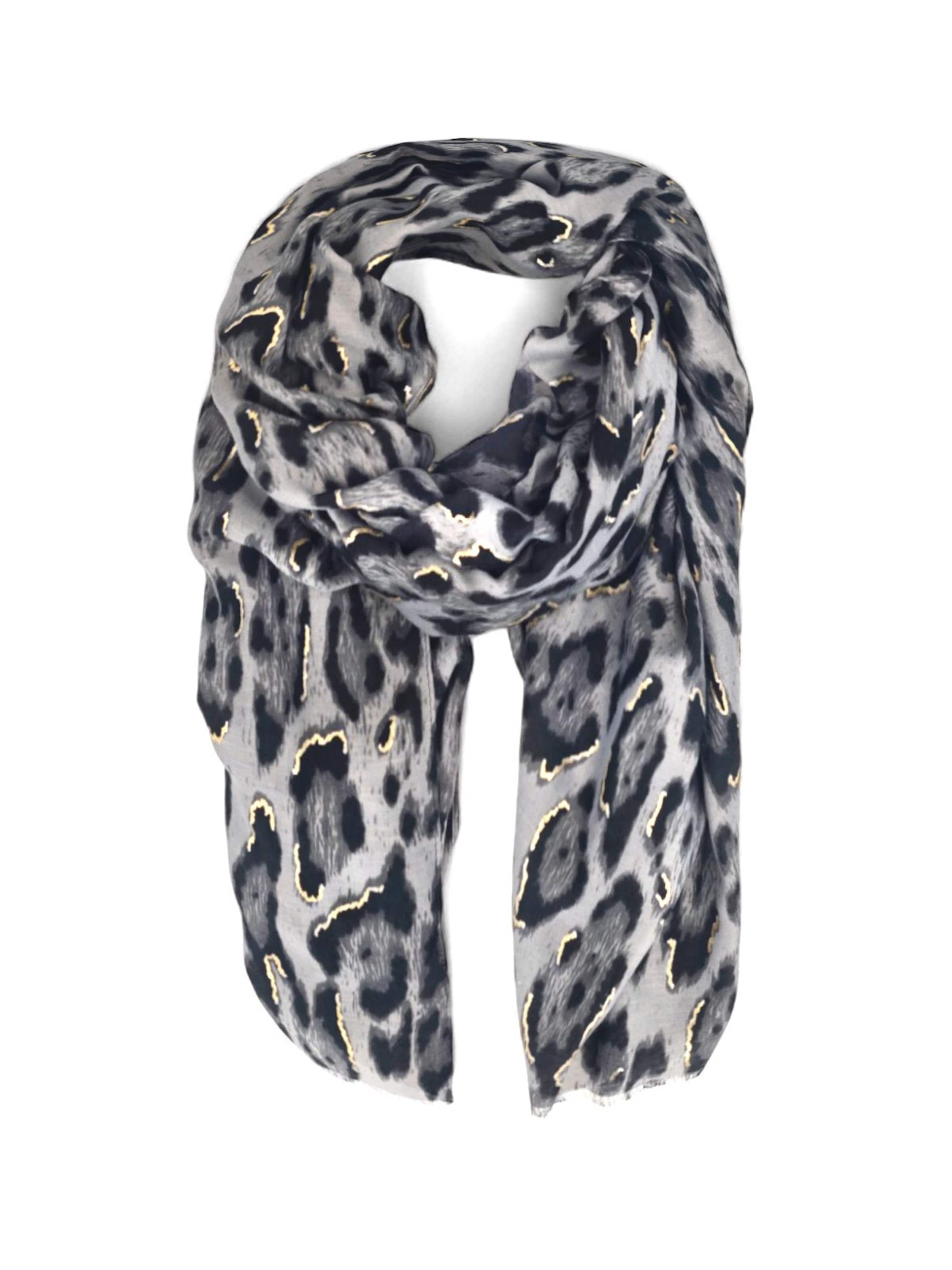 styleBREAKER Schal 'Schal Leoparden Muster Gold Metallic'‌‌‌‌‌‌ in Grau: Vorderseite