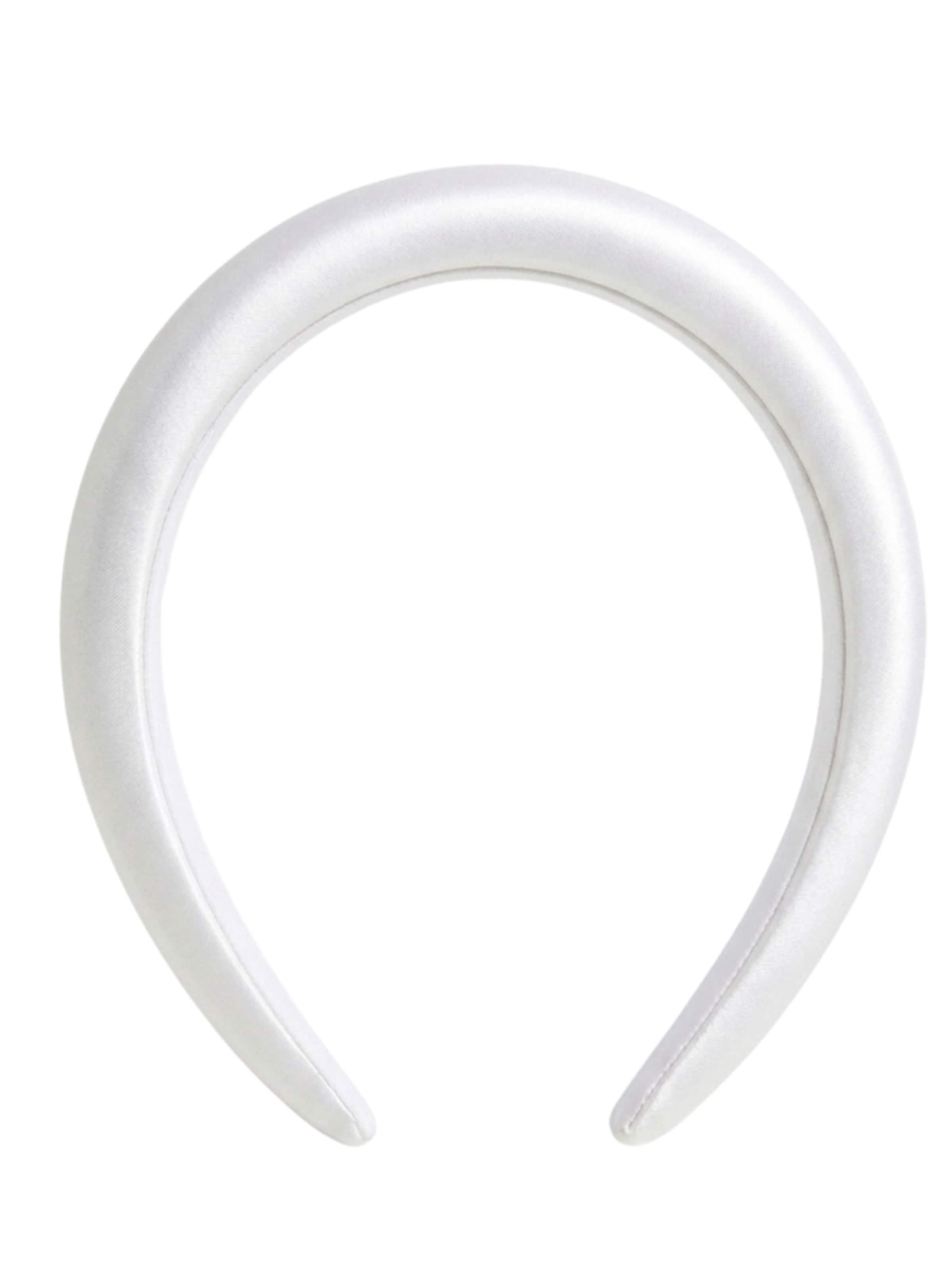 White Cherry Hamburg Headband 'White Satin Padded Bridal Headband' in White: front
