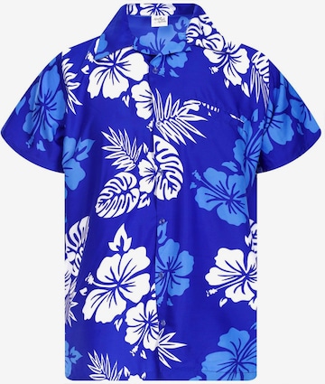 King Kameha Shirt 'Mono Hibiscus' in Blue: front
