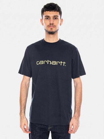 Carhartt WIP Bluser & t-shirts 'S/S Script T-Shirt Deep Night / Gentle Green' i blå