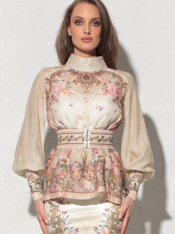 JIORO Blouse 'BAROQUE FLOWERS' in Beige