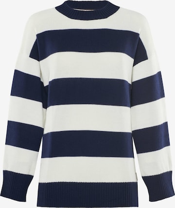 YOU LOOK PERFECT Oversizepullover 'PULLOVER FELIA - Lässiger Blockstreifen Pullover aus Merino' in Blau: Vorderseite