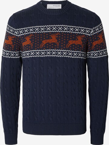 SELECTED HOMME Trui 'Reindeer' in Blauw: voorkant