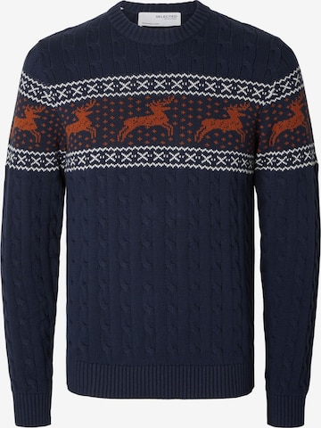 SELECTED HOMME Sweater 'Reindeer' in Blue: front