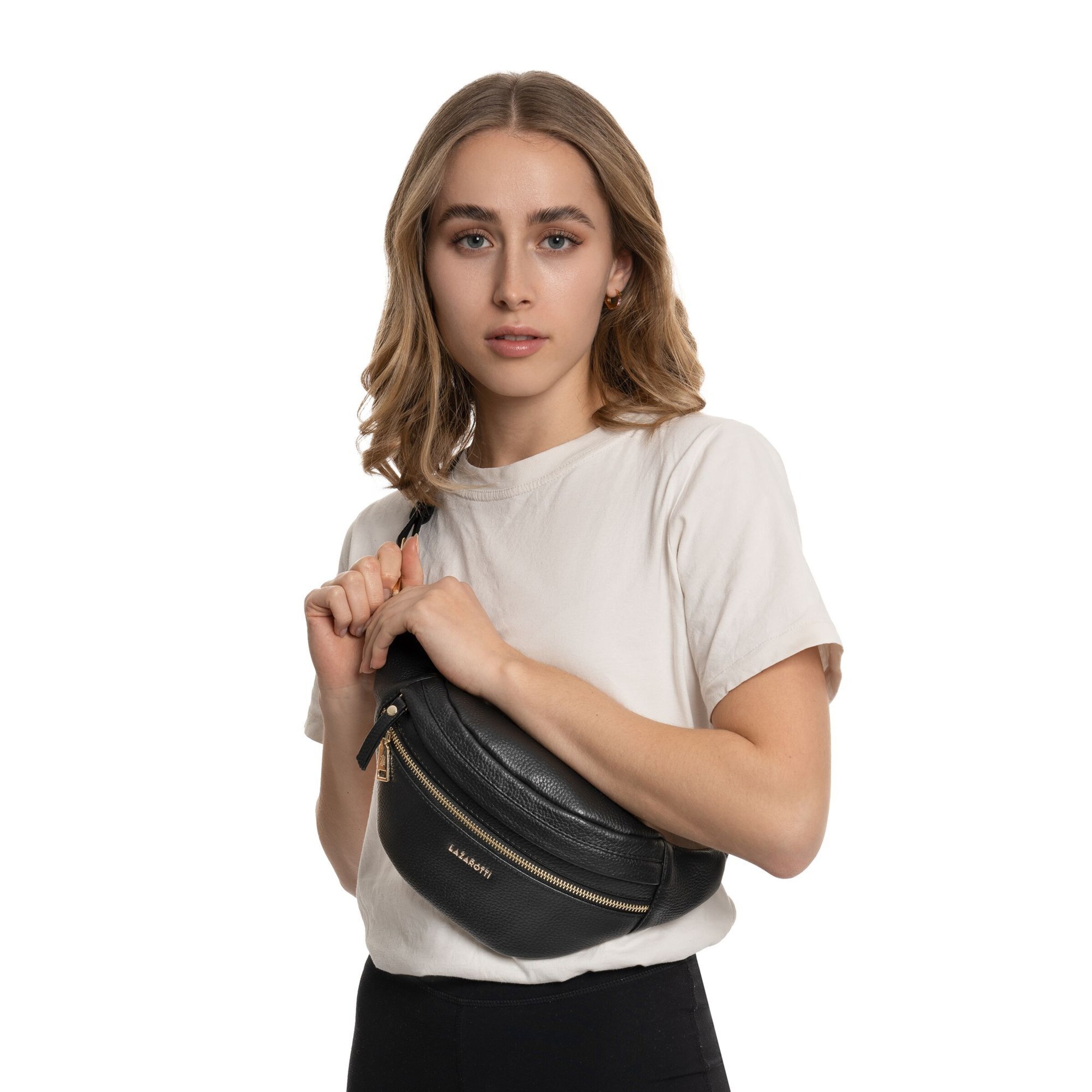 Lazarotti Belt bag 'Bologna Leather' in Black: front