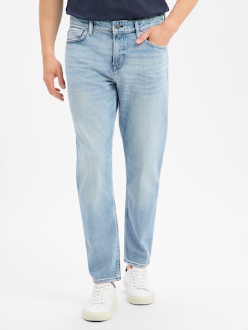 BOSS Tapered Jeans in Blauw: voorkant