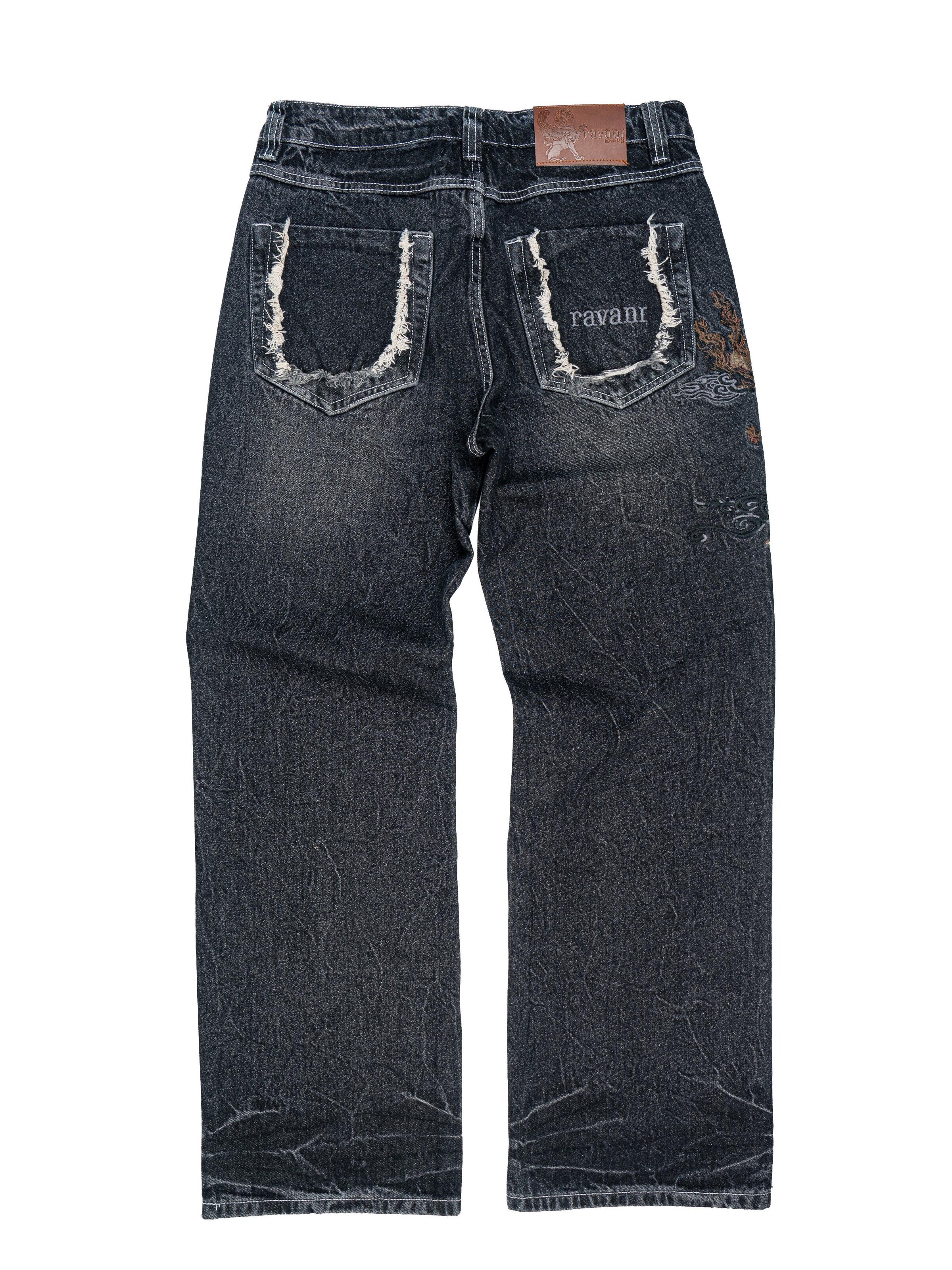 RVNI Berlin - Ropa ancha Vaquero 'Grey Japanese Style Phoenix Denim' en gris
