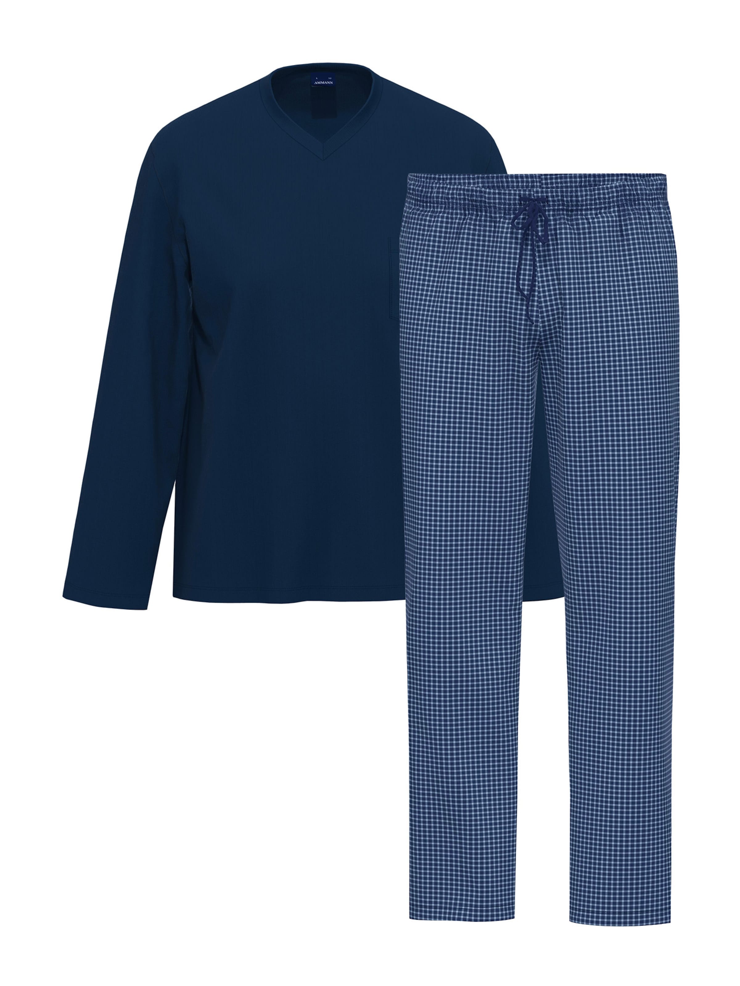 Ammann Long Pajamas 'Night & Home Cotton' in Blue: front
