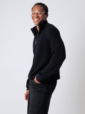 Pull-over 'Half-Zip Knit' Honest Basics en noir