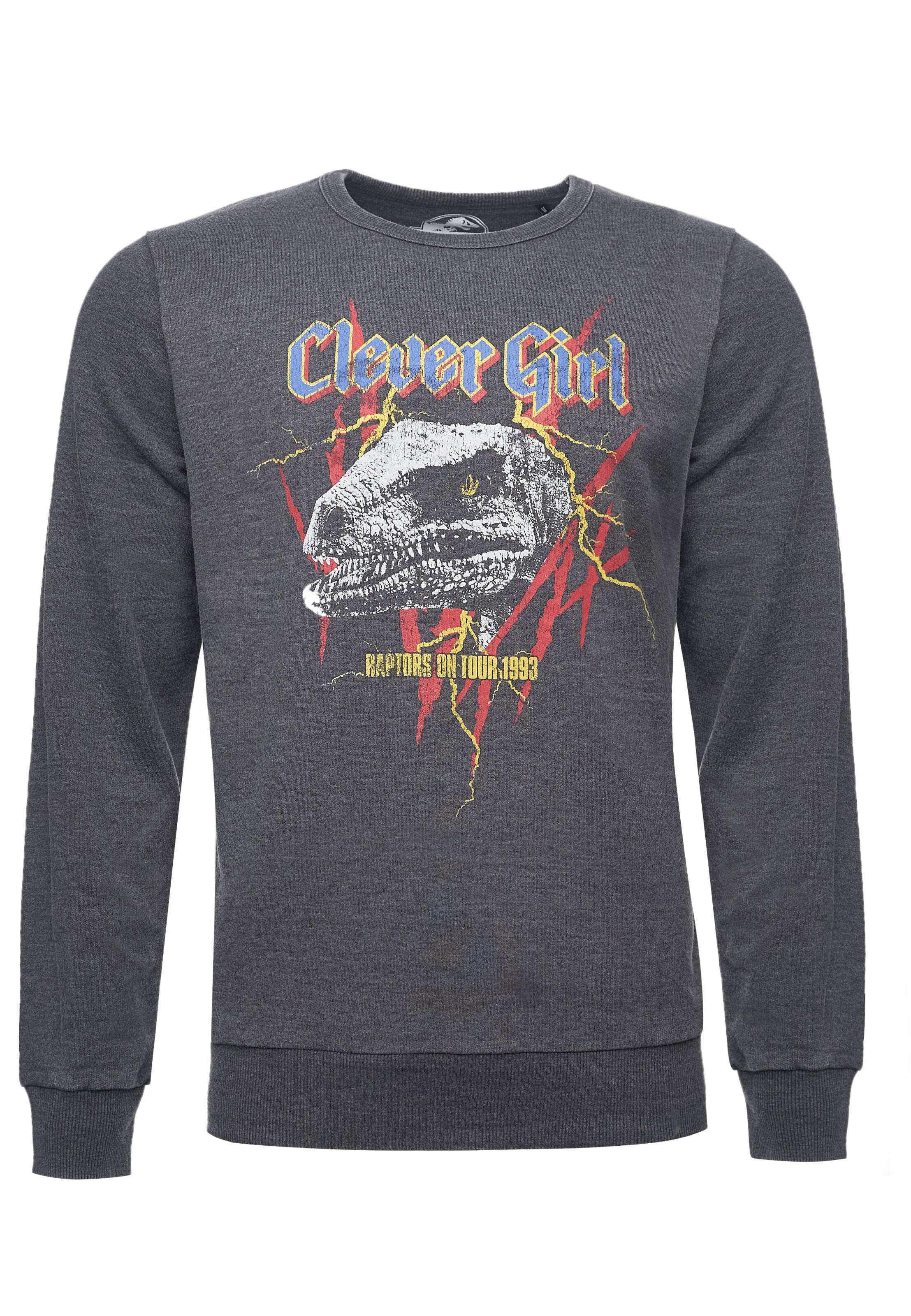 Recovered Sweatshirt 'Jurassic Park T-Rex Rock' in Grau: Vorderseite