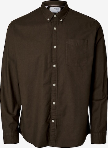 SELECTED Regular fit Button Up Shirt 'SLHMAT' in Brown: front