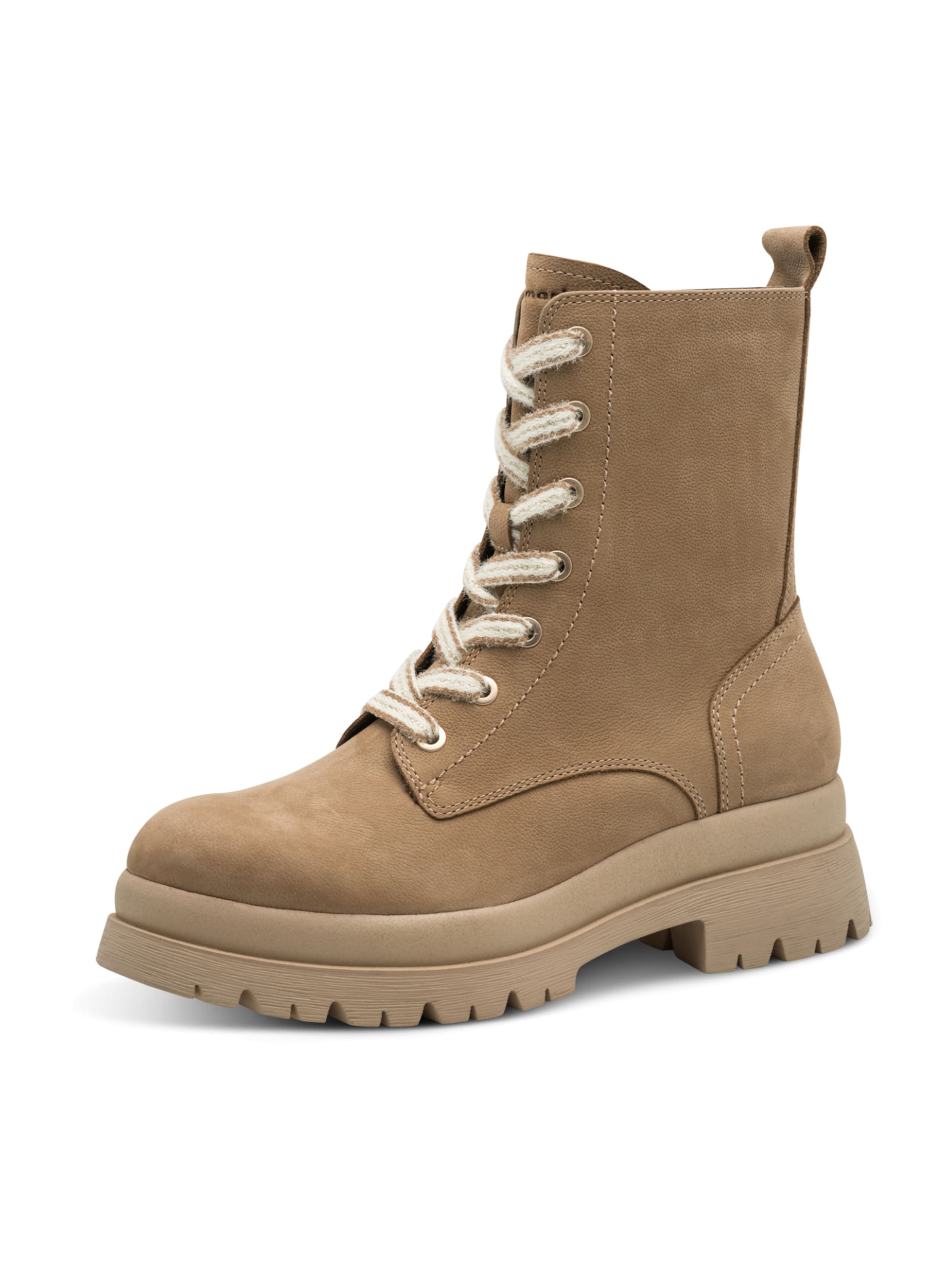 Tamaris Lace-Up Ankle Boots in Beige: front