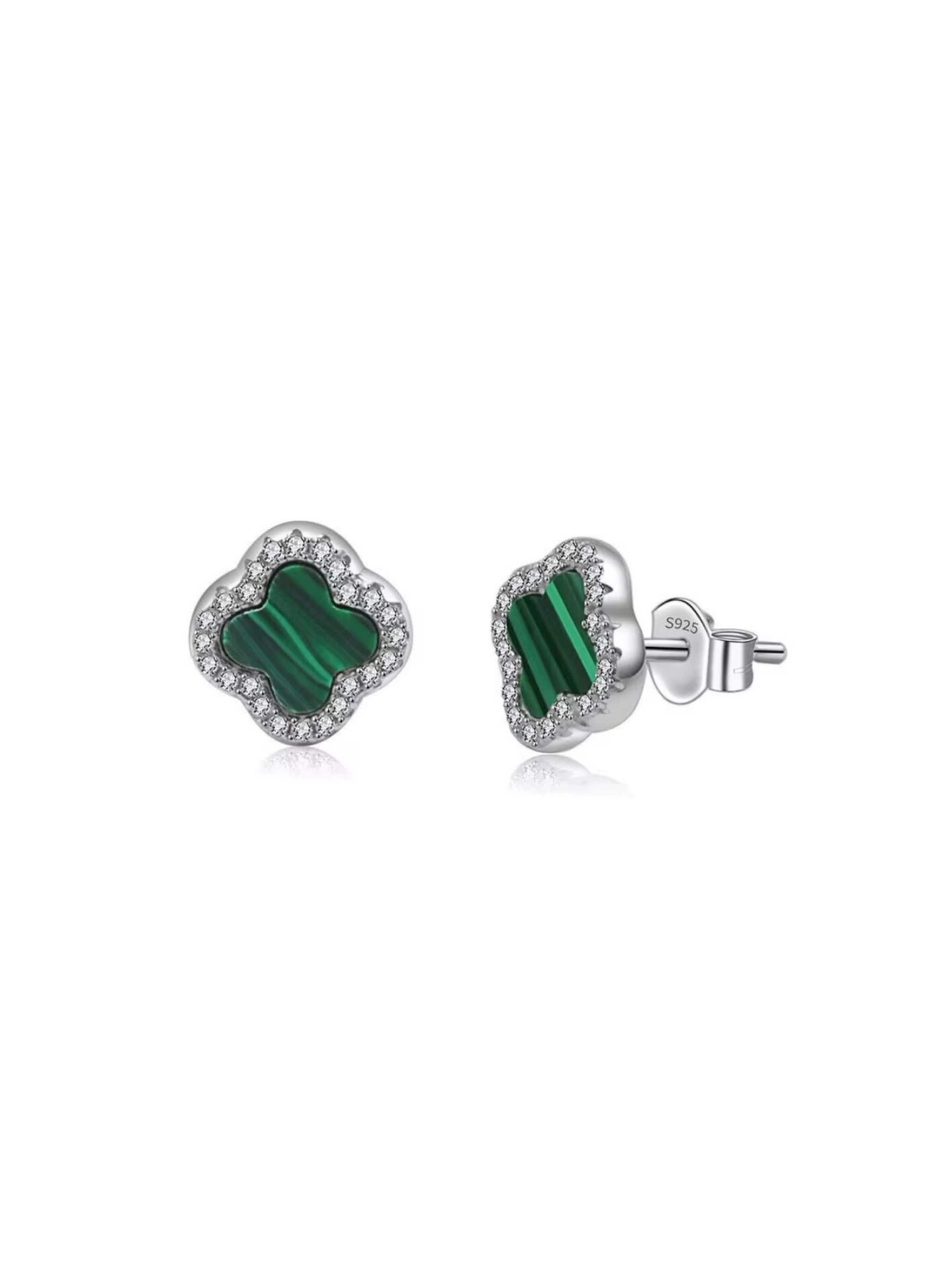 ROUGEMONT Jewellery Earrings 'Kleeblatt Ohrstecker 925 Sterling Silber' in Green: front