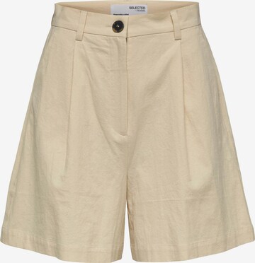 Selected Femme Tall Flared Bukser med lægfolder i beige: forside