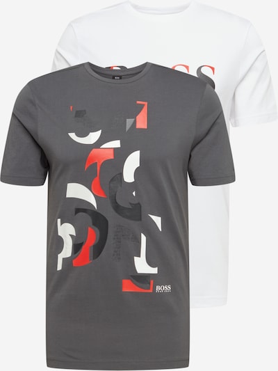 BOSS ATHLEISURE Тениска в камък / тъмносиво / светлочервено / бяло, Преглед на продукта
