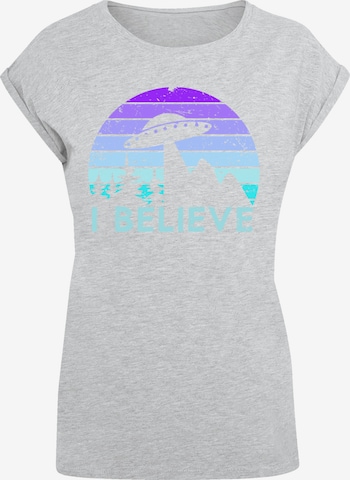 T-shirt 'I Believe UFO Alien Raumschiff Retro' F4NT4STIC en gris : devant