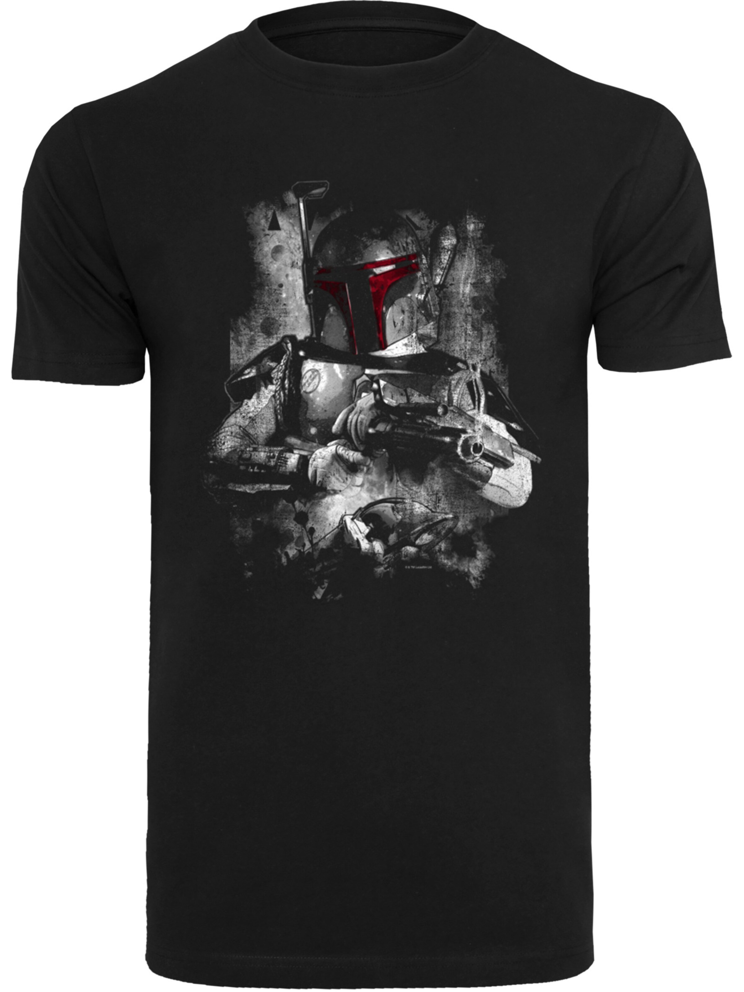 F4NT4STIC Shirt 'Star Wars Boba Fett Distressed' in Black: front