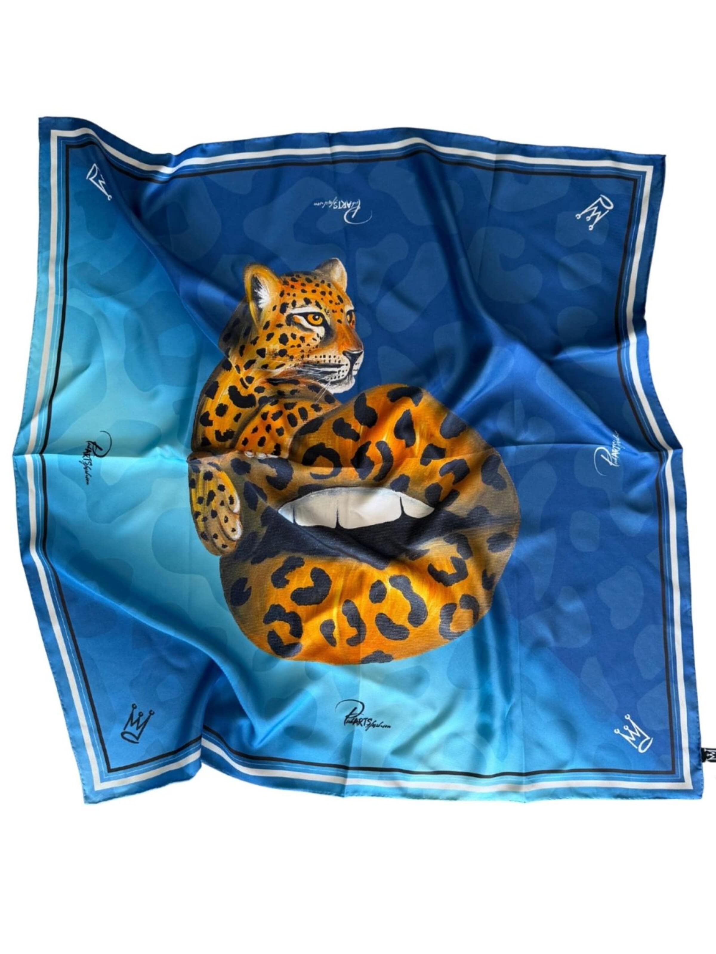 PickARTSfashion Scarf 'The Leo Silk Scarf' in Blue: front