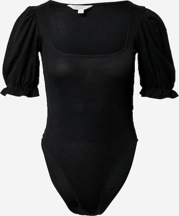 Miss Selfridge Petite Shirt Bodysuit in Black: front