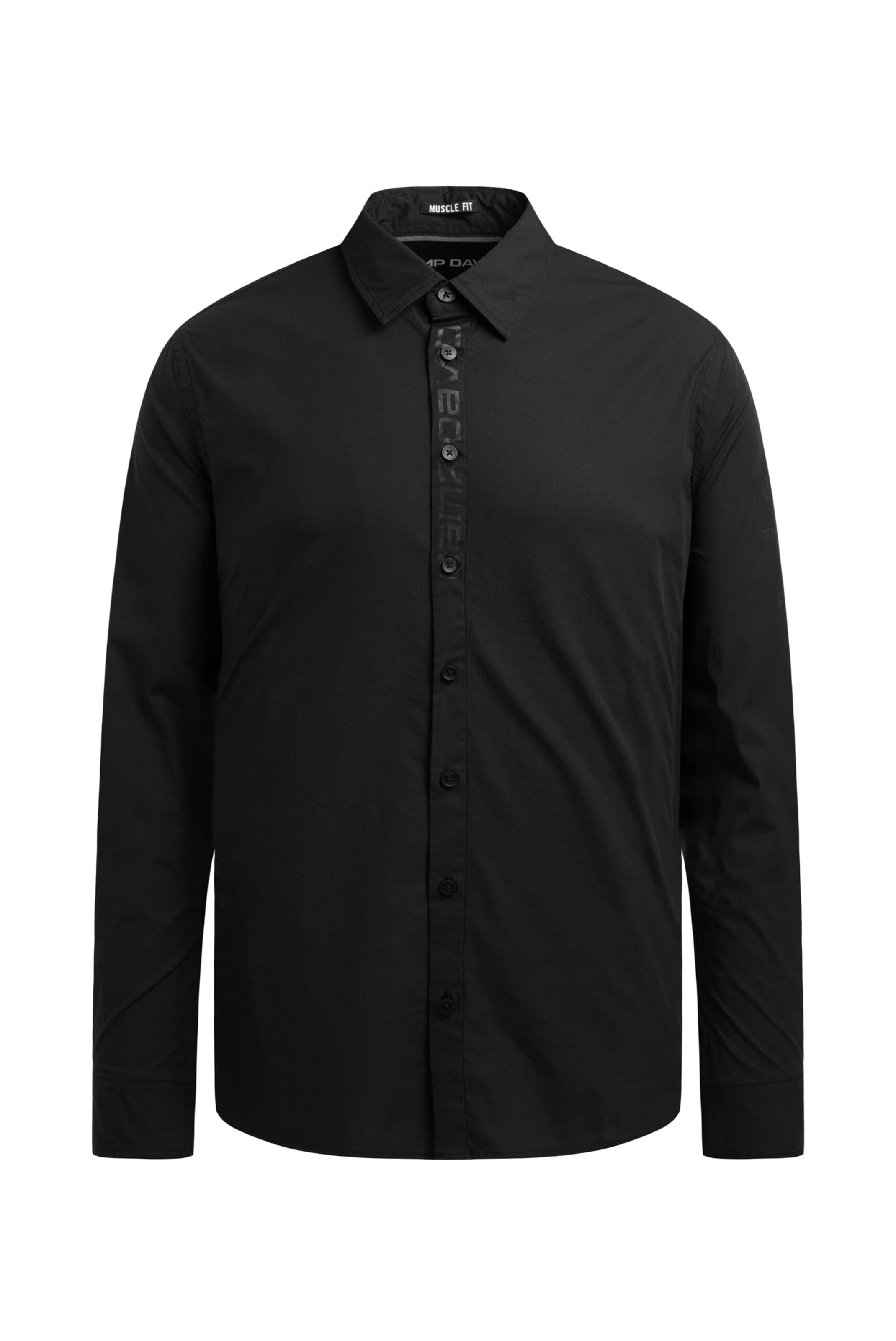 CAMP DAVID Slim fit Button Up Shirt in Black: front