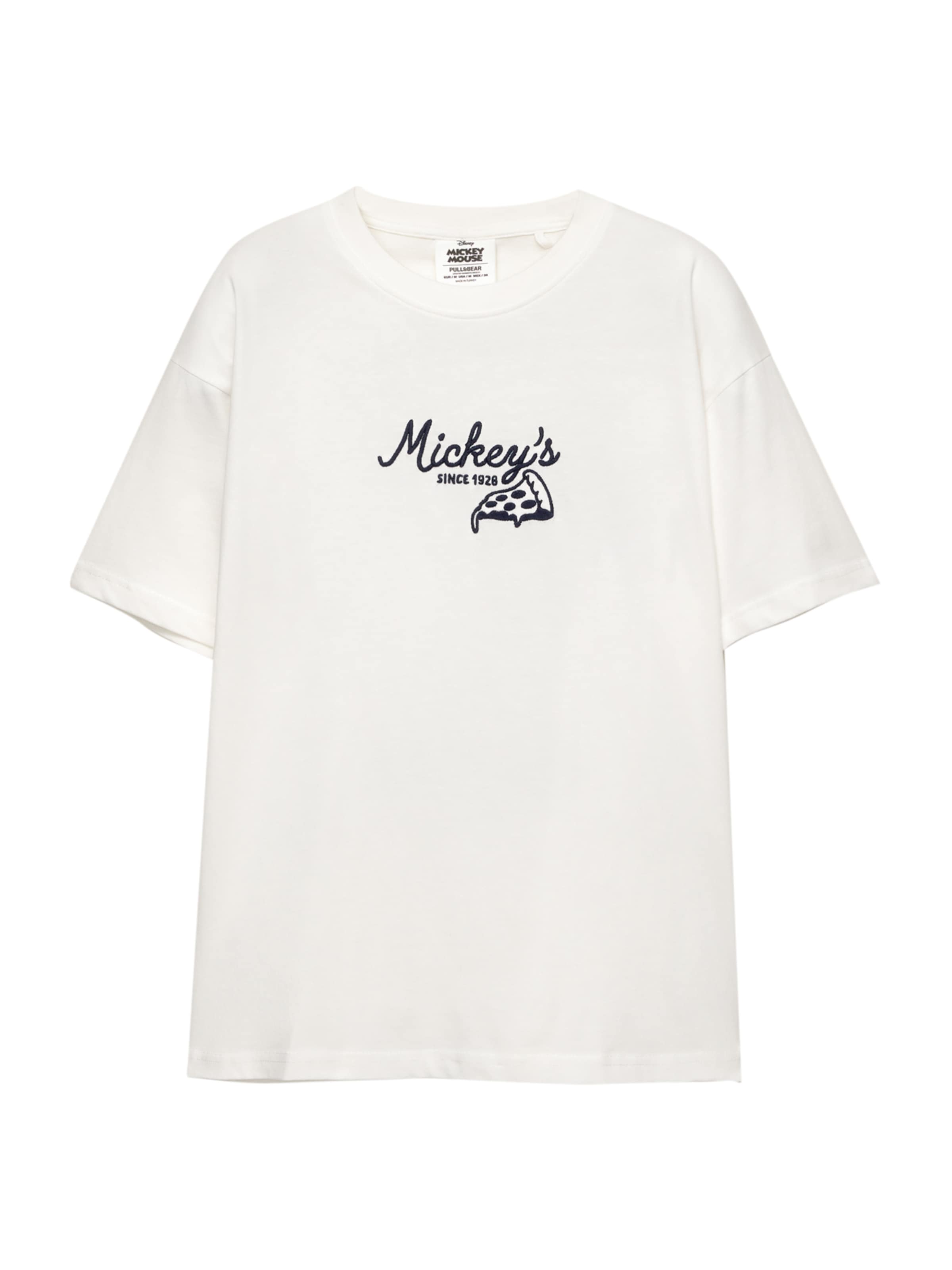 Tricou 'MICKEY' Pull&Bear pe negru / alb, Vizualizare produs