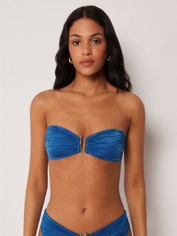 CALZEDONIA Bandeau Bikini Top 'Shiny Satin' in Blue: front