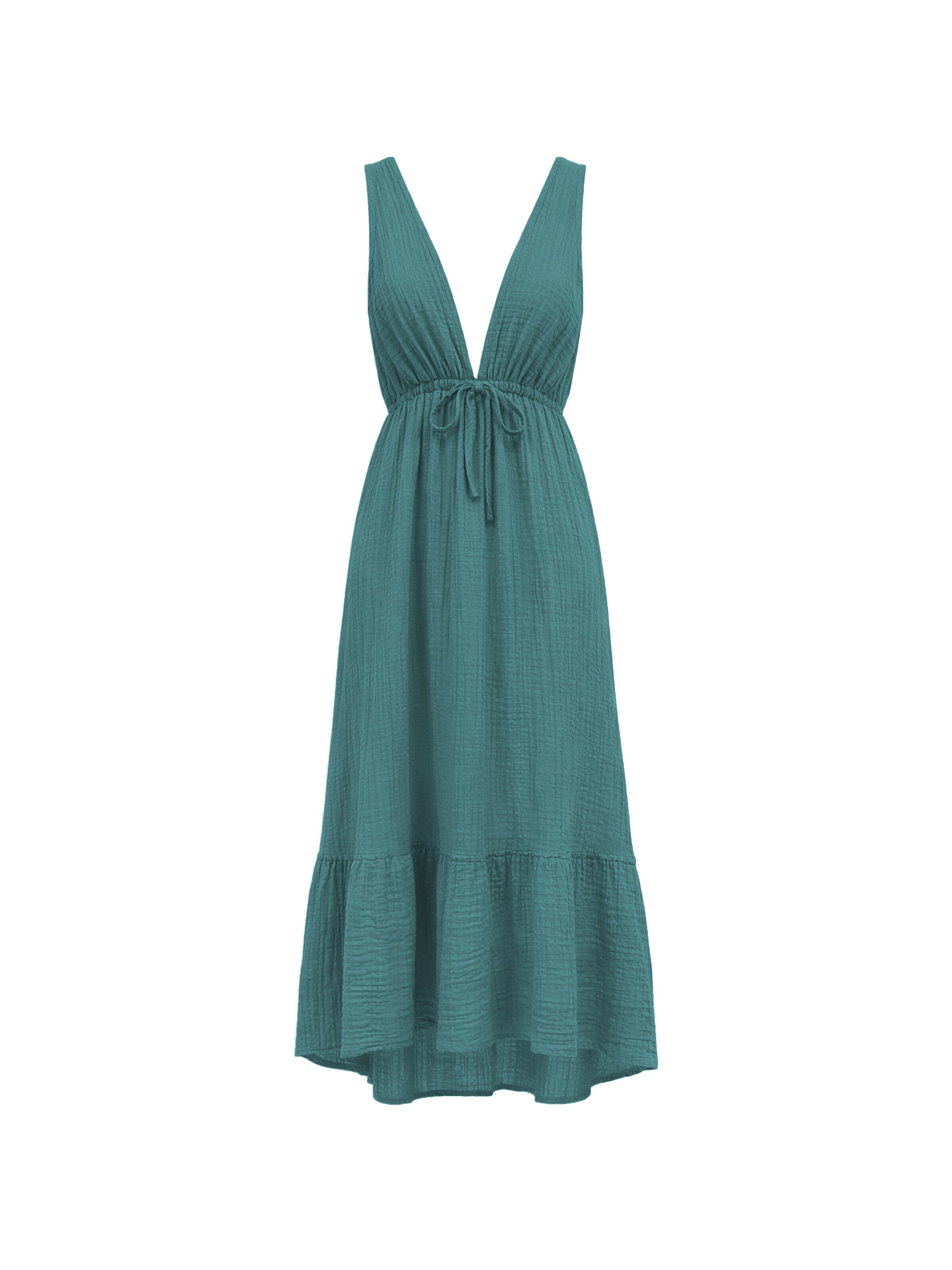 Robe 'Sleeveless Dress in Textured Cotton with Deep V Neck' Haris Cotton en vert : devant