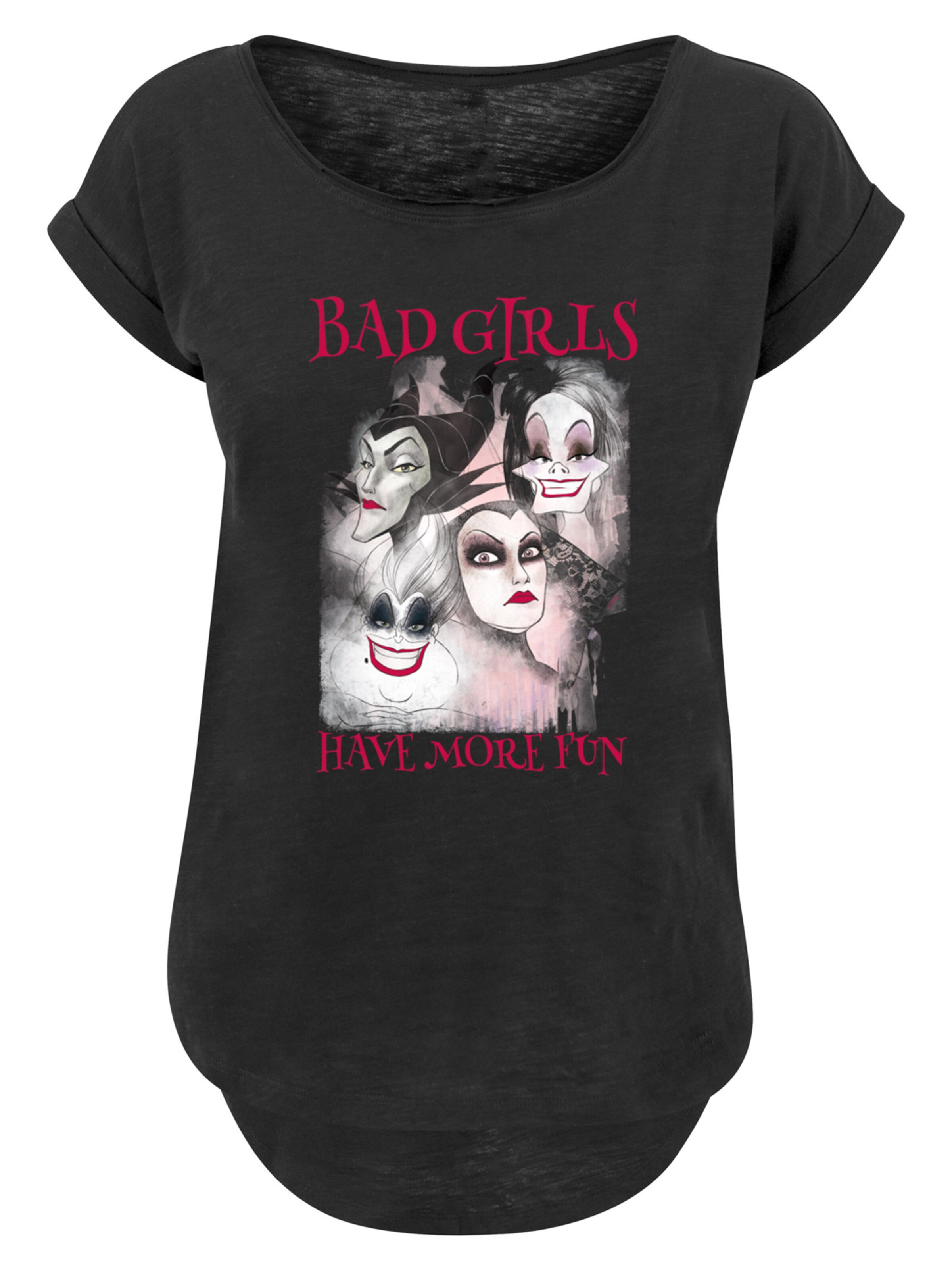 F4NT4STIC Shirt 'Disney Bad Girls Have More Fun' in Zwart: voorkant