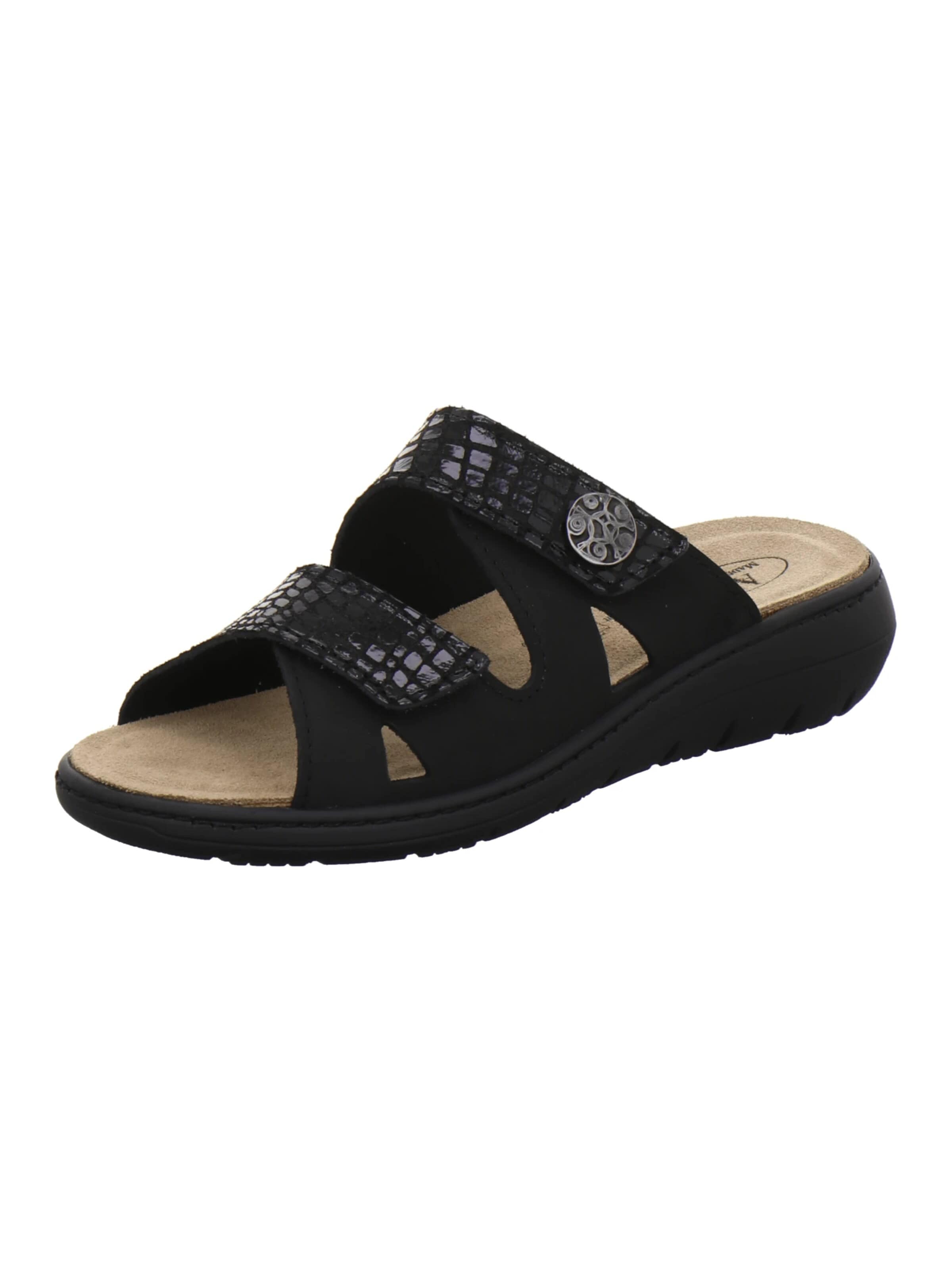 AFS-Schuhe - Zapatos abiertos 'Pantoletten Damen Wechselfußbett schwarz-crocco' en negro: frente