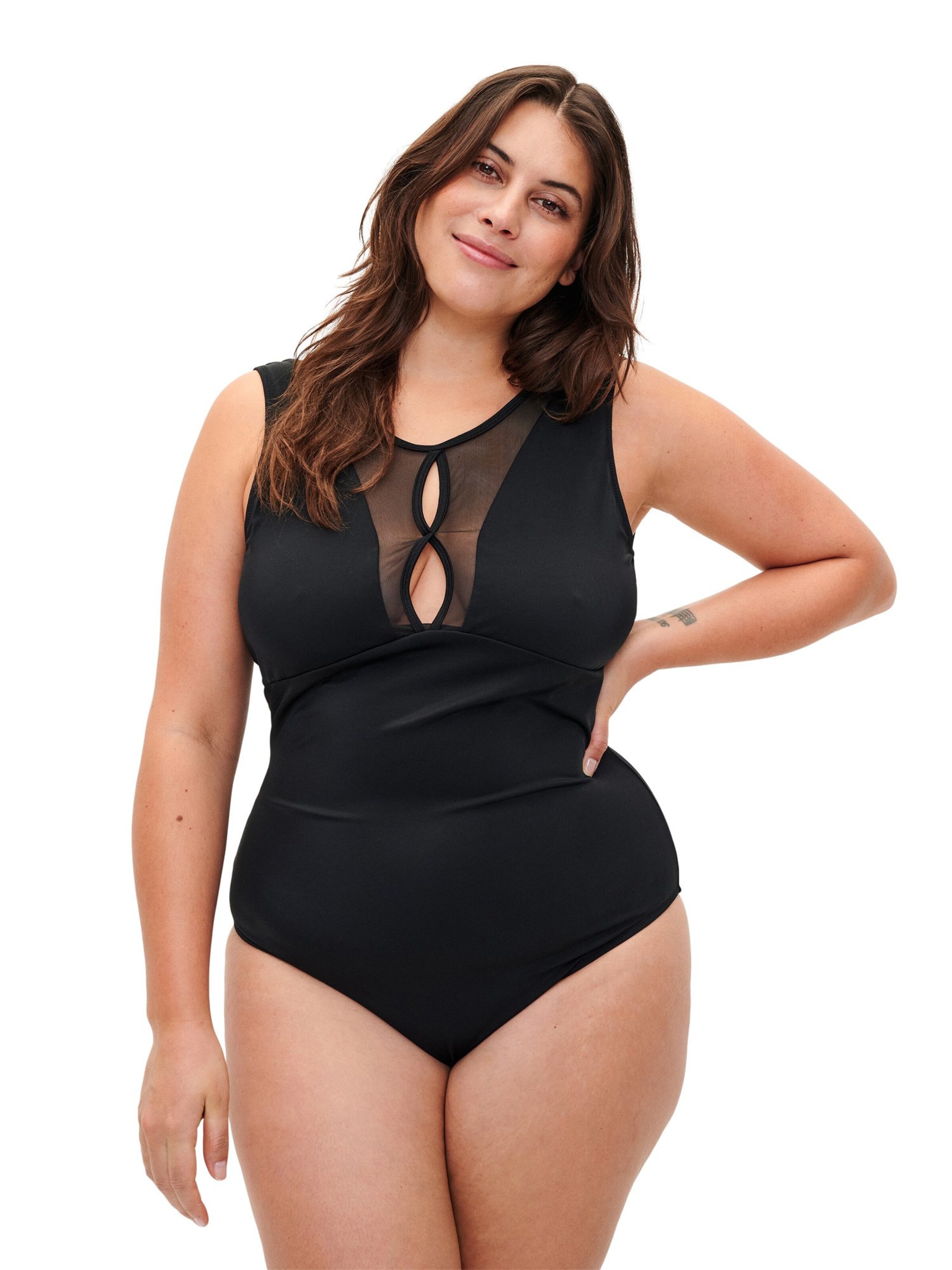 Swim by Zizzi Bralette Swimsuit in Black: front