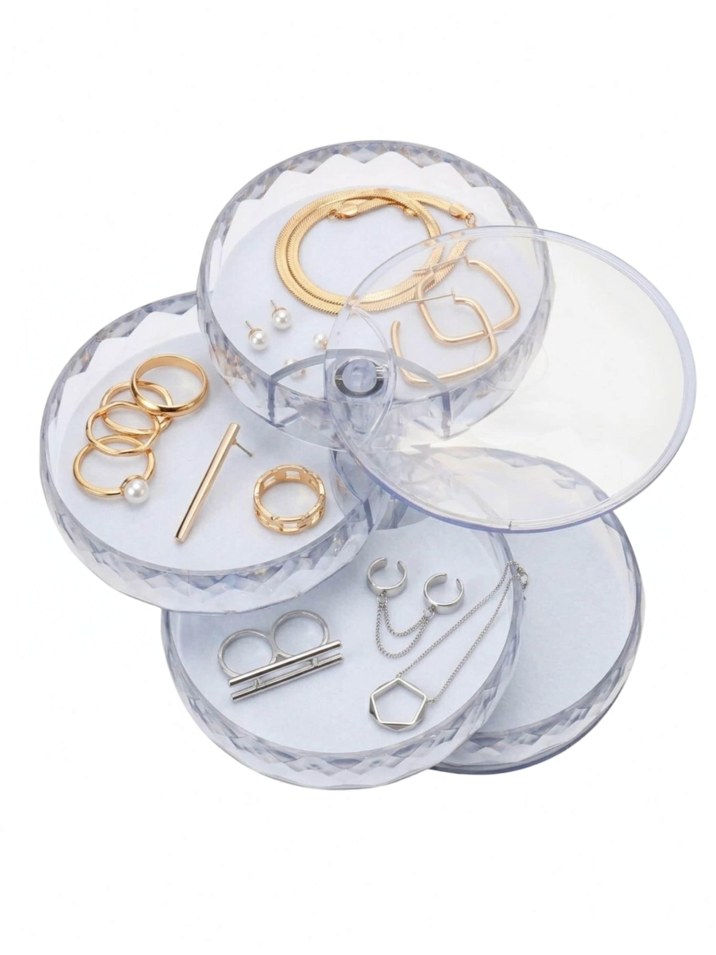 Boîte à bijoux 'Rotating Round Jewelry Organizer with 4 Compartments - Transparent' UNIQ Beauty en transparent