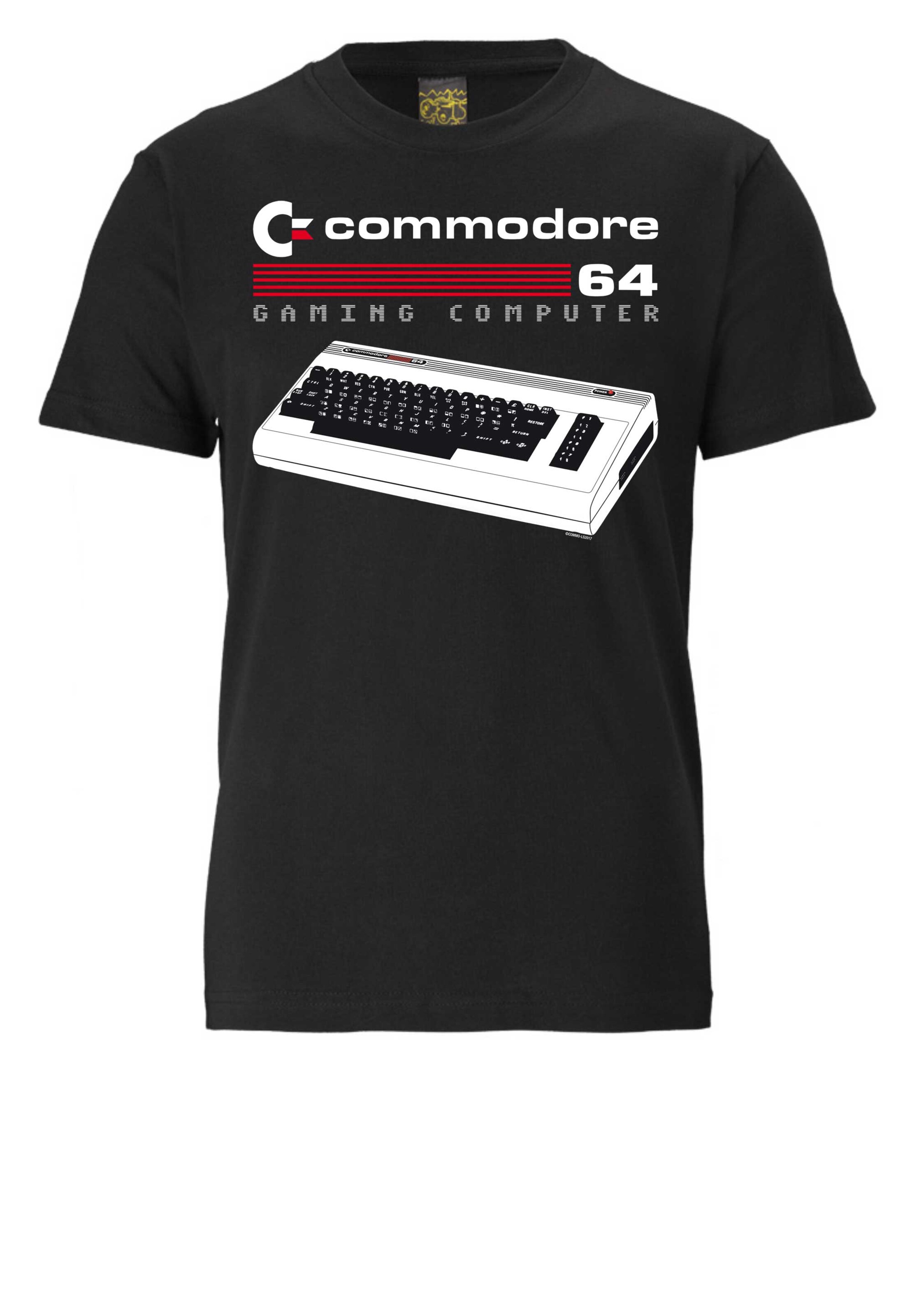 LOGOSHIRT Shirt &#x27;Commodore - Gaming Computer&#x27; in Zwart: voorkant