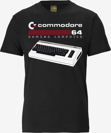 LOGOSHIRT Shirt 'Commodore - Gaming Computer' in Zwart: voorkant