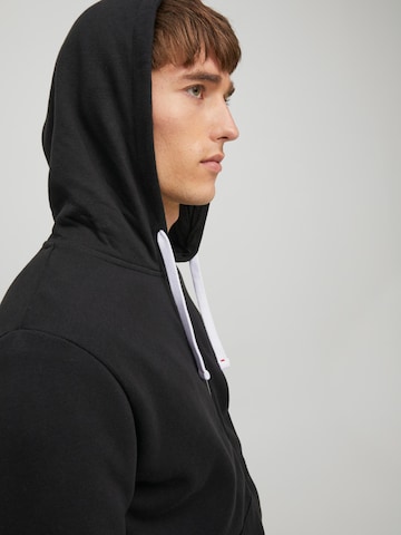 JACK & JONES Zip-Up Hoodie 'STAMP' in Black