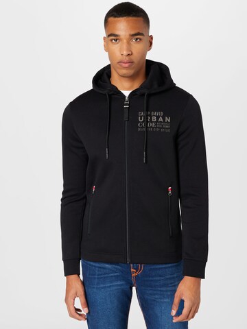 CAMP DAVID Zip-Up Hoodie in Black: front