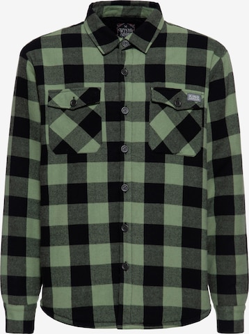 King Kerosin Button Up Shirt in Green: front