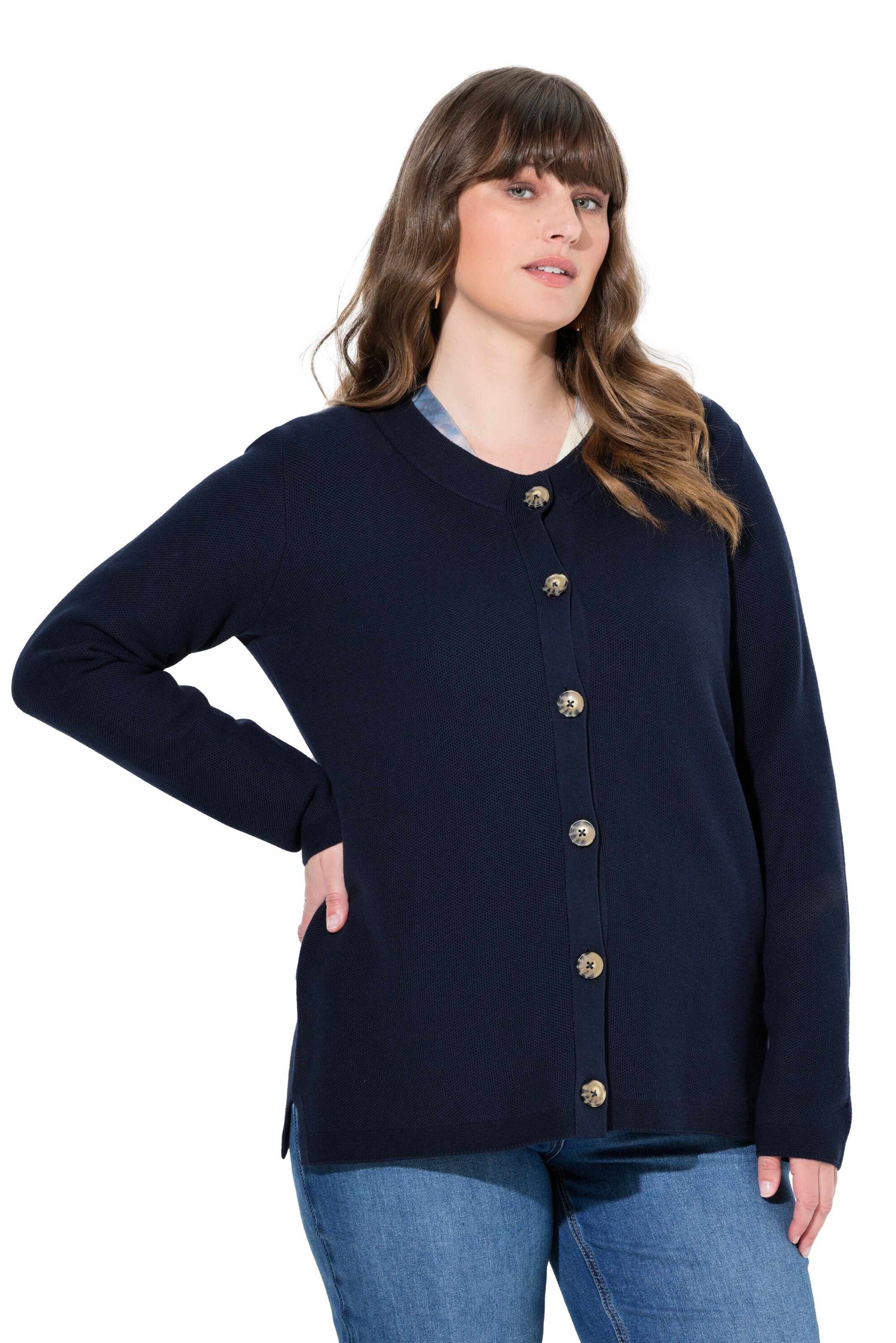 Ulla Popken Gebreid vest in Blauw: voorkant