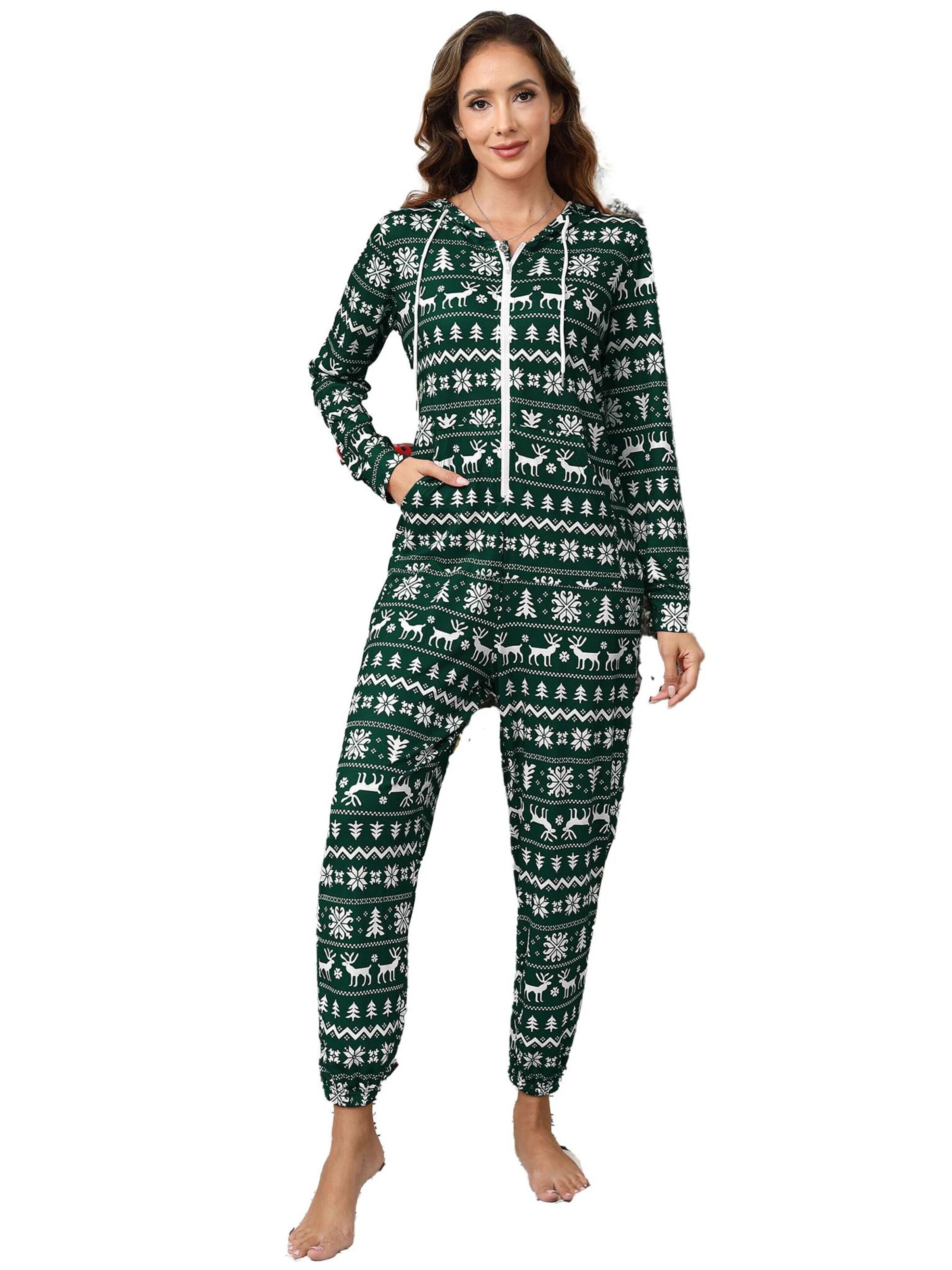 KoJooin Kombinezon 'Damen Overall mit Print, Kapuze, Kordelzug, langen Ärmeln und Taschen Bequemer Freizeit Jumpsuit' w kolorze zielony