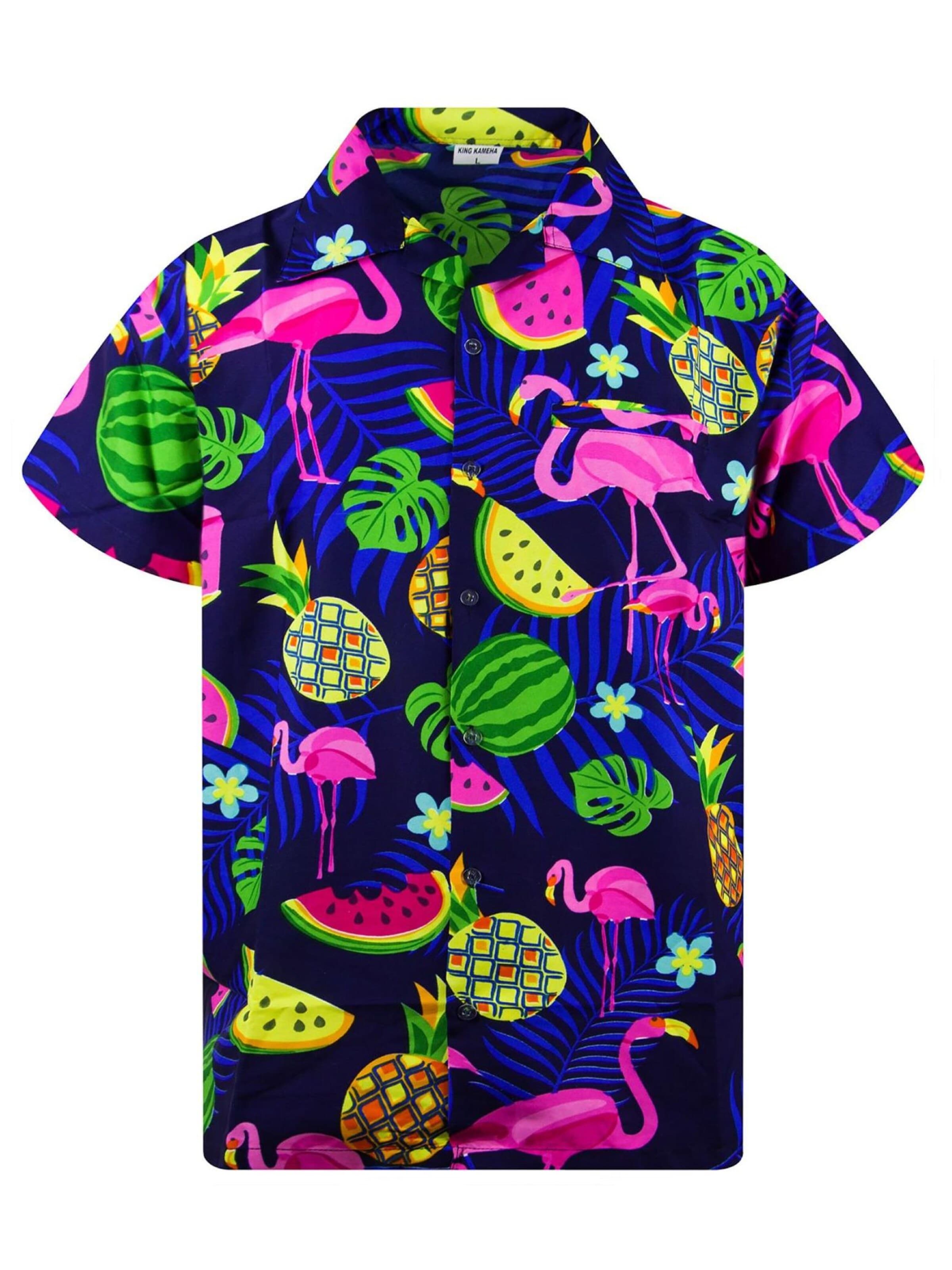 Maglietta 'Flamingo Melone' di King Kameha in blu: frontale
