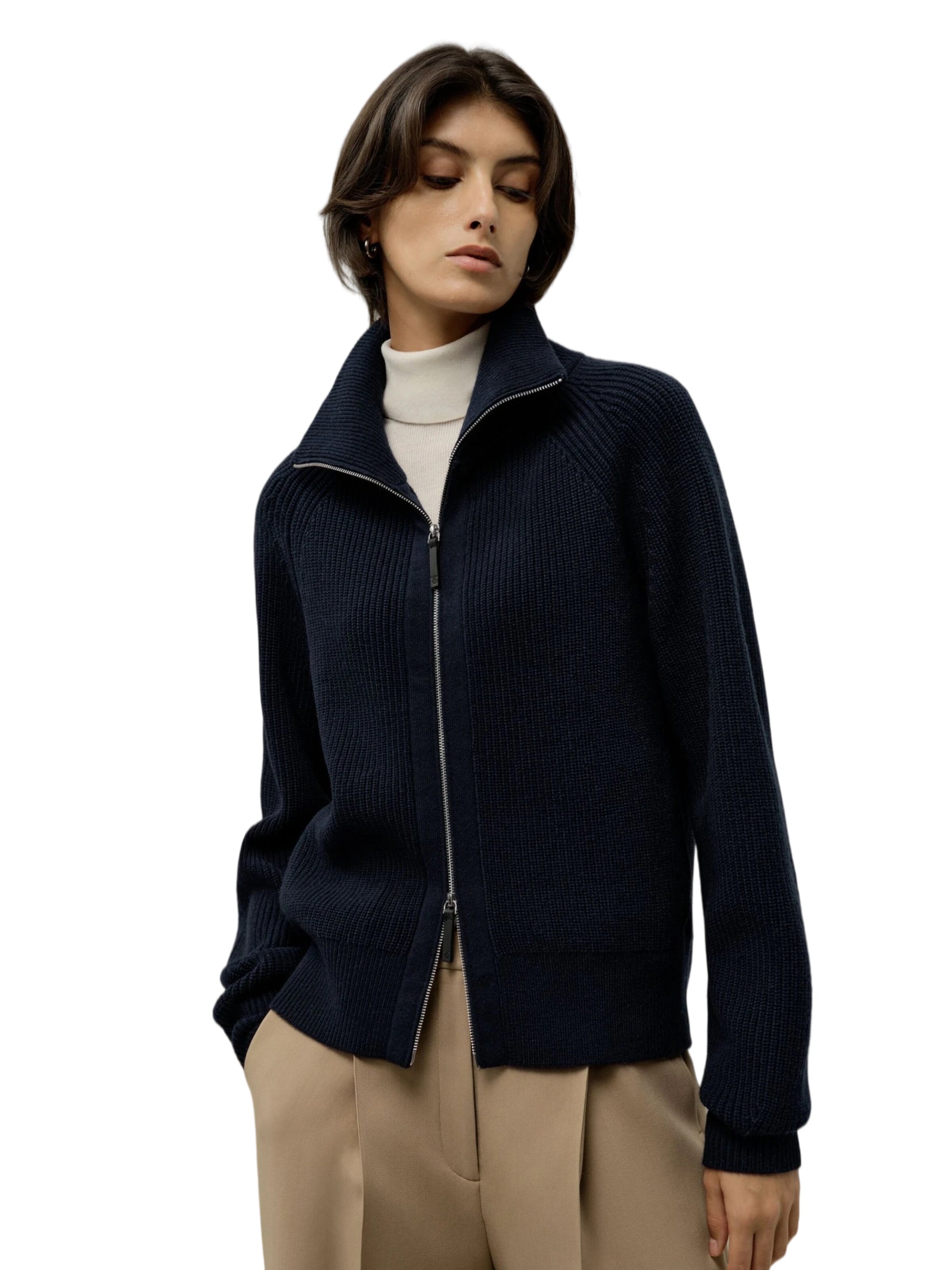 Lilysilk Strickjacke 'Rippstrick-Pullover mit Reißverschluss'‌ in Blau