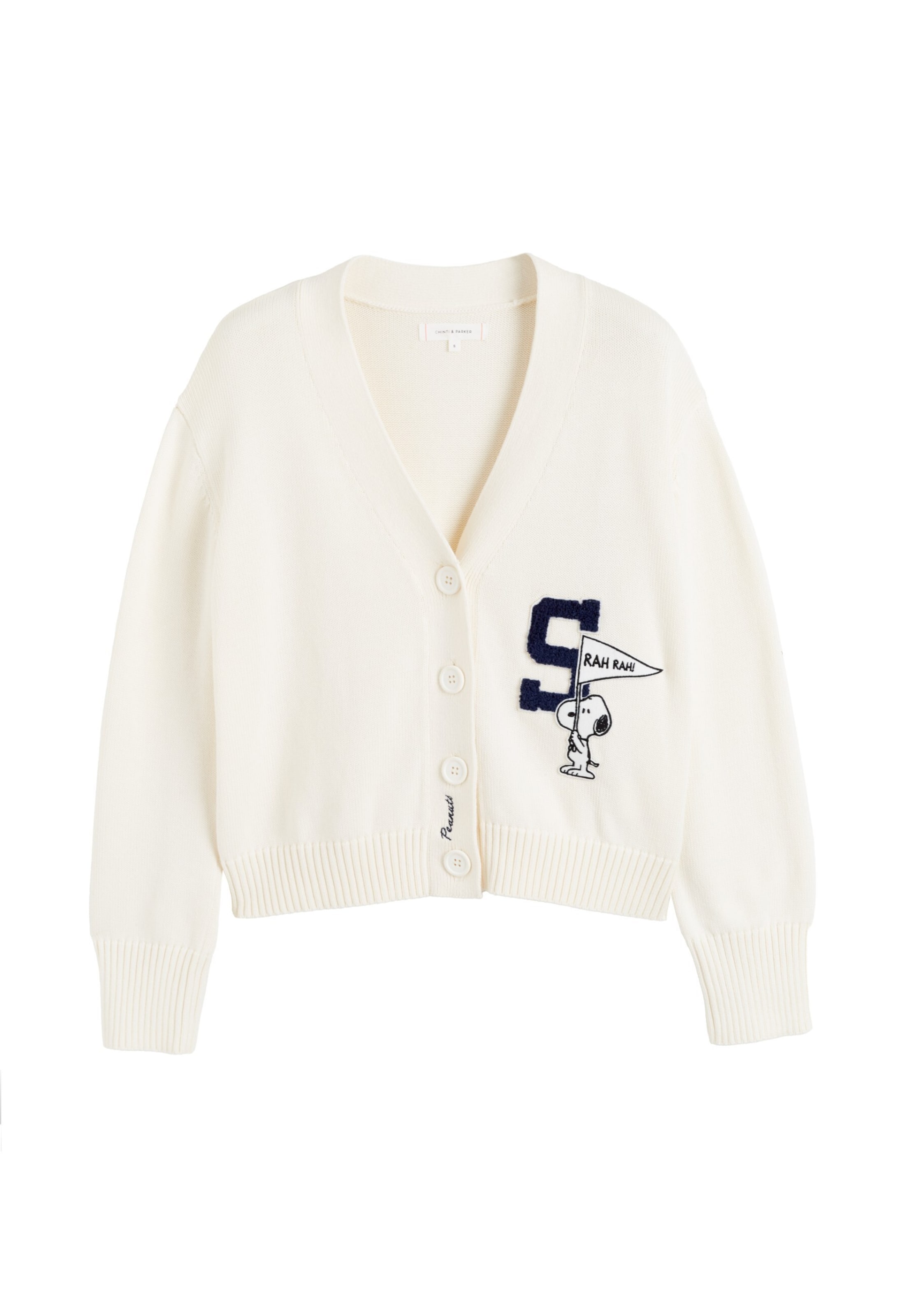 Cardigan 'Snoopy Varsity' Chinti & Parker en beige : devant