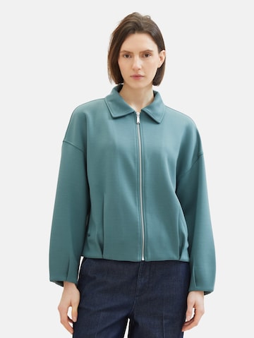 TOM TAILOR Zip-Up Hoodie in Green: front