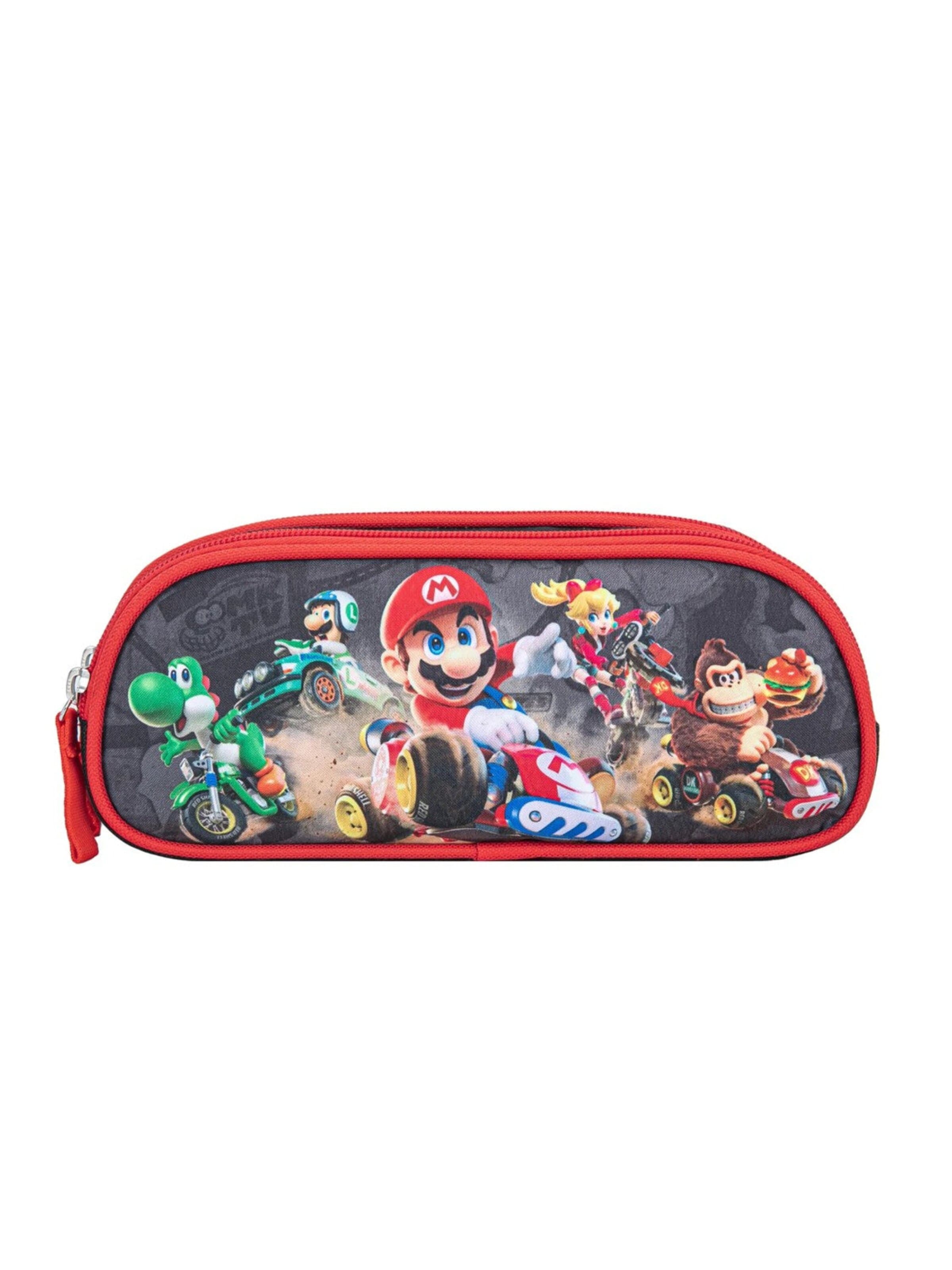Super Mario Buideltas 'Mario Kart etui jongens zwart rood – dubbele etui met 2 vakken – school etui met rits – ideaal voor pennen en schoolspul' in Bruin: voorkant