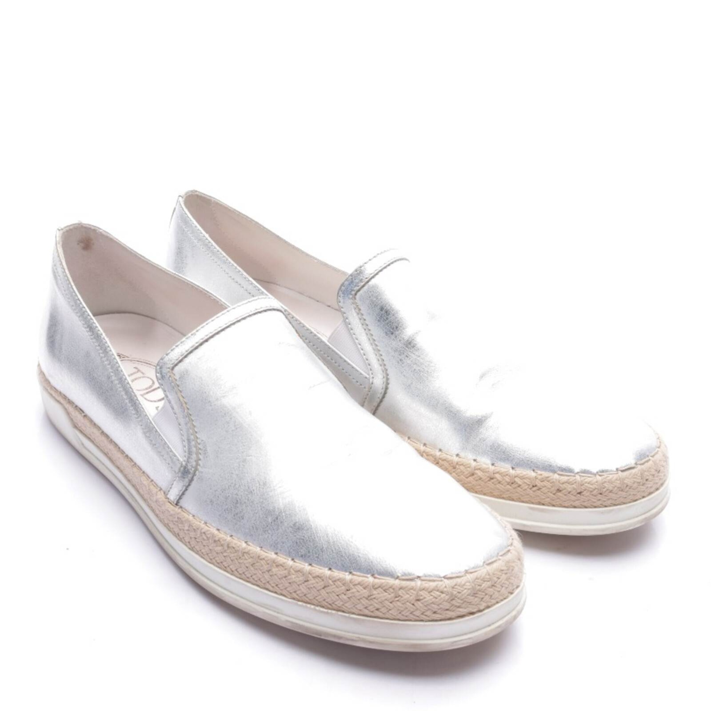 Tod's Flats & Loafers in 39 in Silver: front