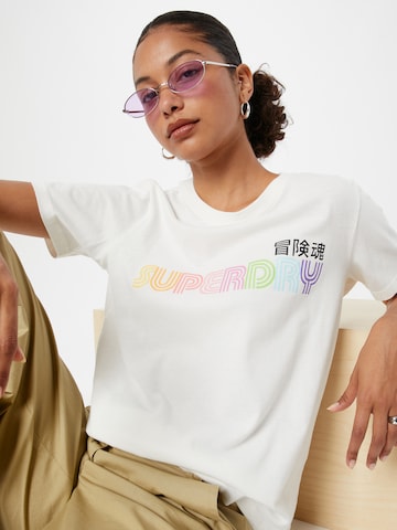Superdry T-Shirt 'Vintage Retro Rainbow' in Beige